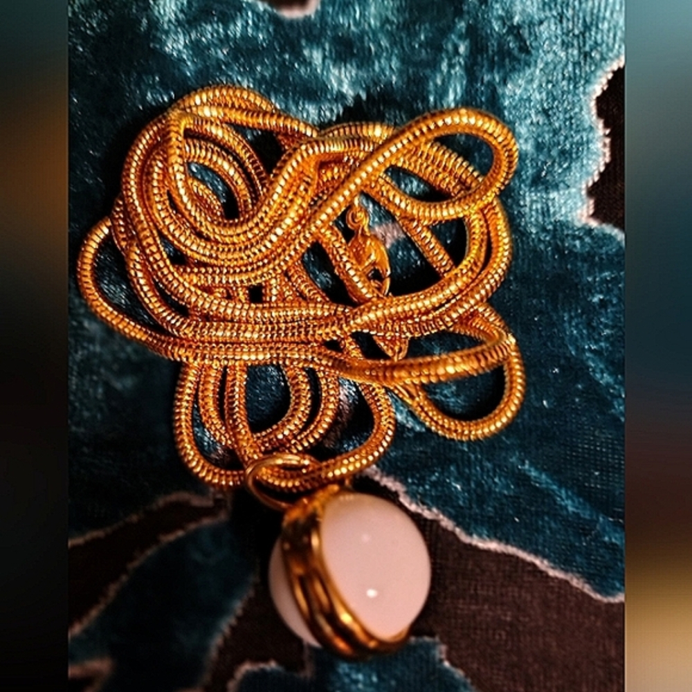 Monet Milk Gold Tone Earrings With Unsigned Sphere Snake Chain Necklace 4 Piece - Picture 5 of 12
